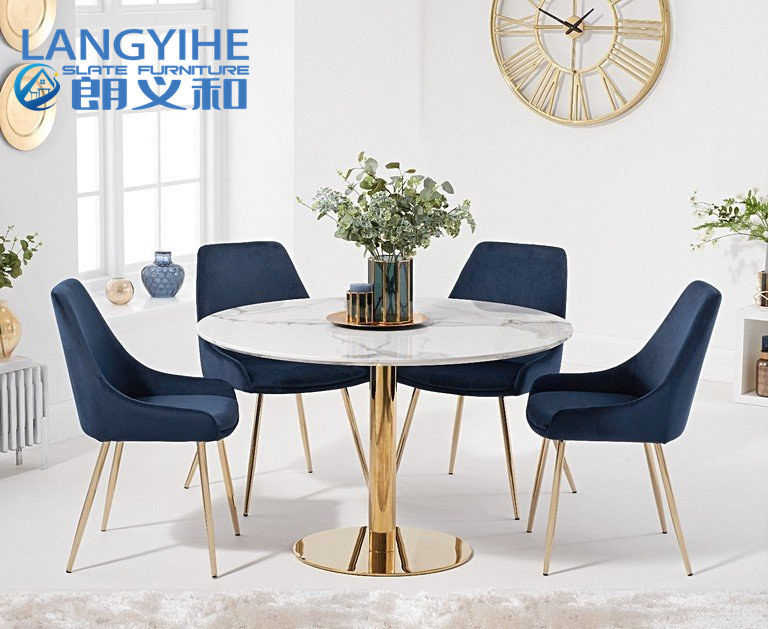 ISO 9001 120cm στρογγυλός μαρμάρινος να δειπνήσει επίδρασης πίνακας με το μπλε εδρών βελούδου φτερών